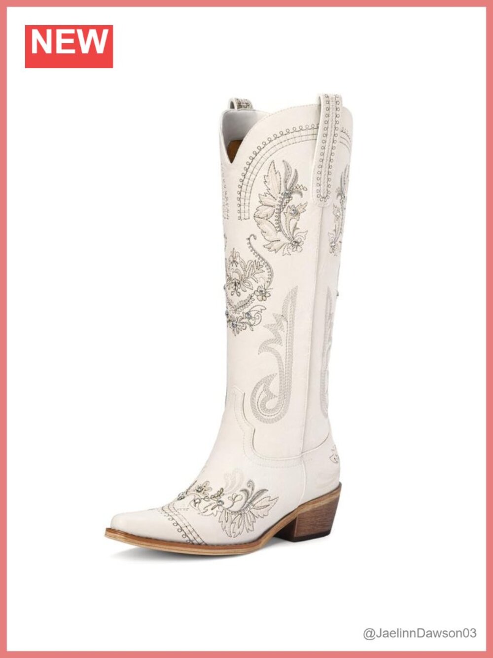 Western Cowgirl Boots Knee High Faux Leather Rhinestone Embroidered